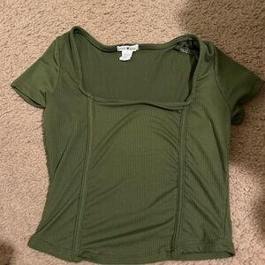 Women’s Olive Ribbed Square-Neck Short Sleeve Top